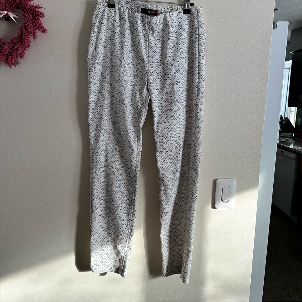 Crosby Size 2: White/Gray Speckled Skinny Straight Leg Trousers